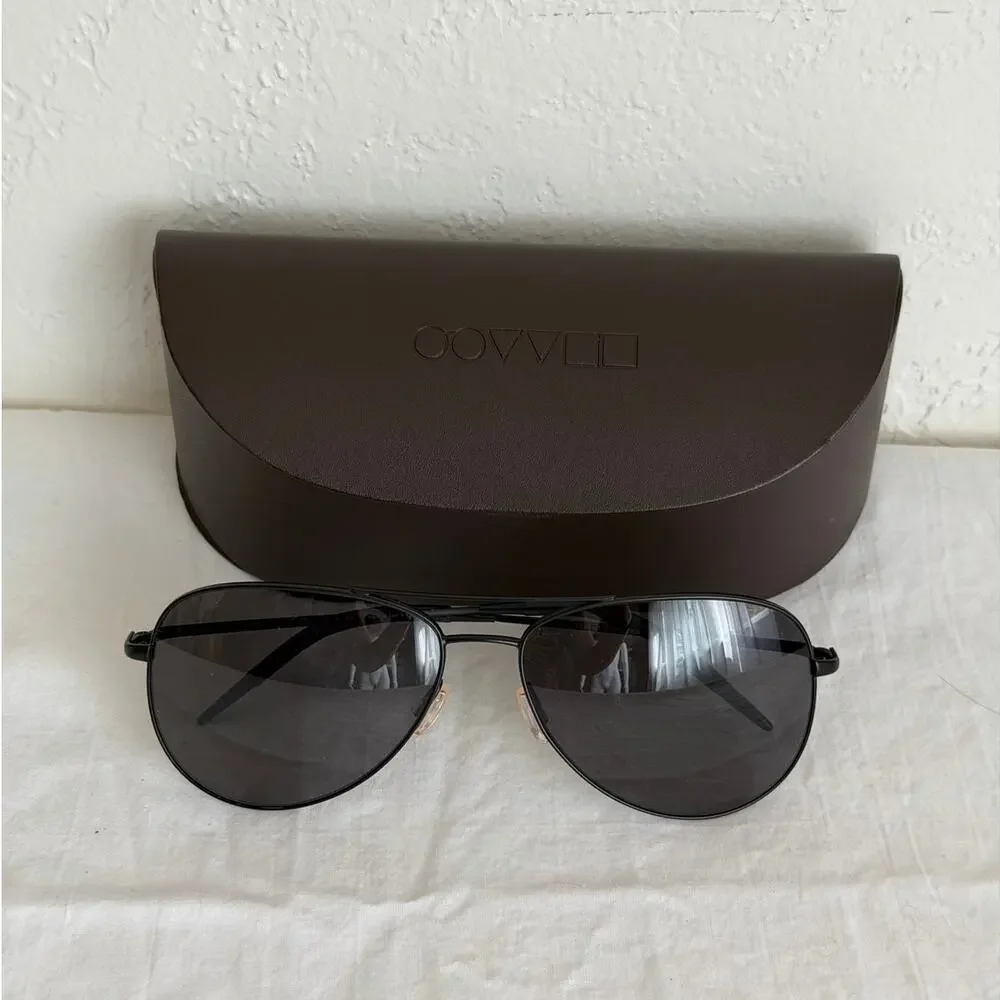 Oliver Peoples Kannon Polarized Aviators OV1191-S Black Chrome + Dark Grey Lens